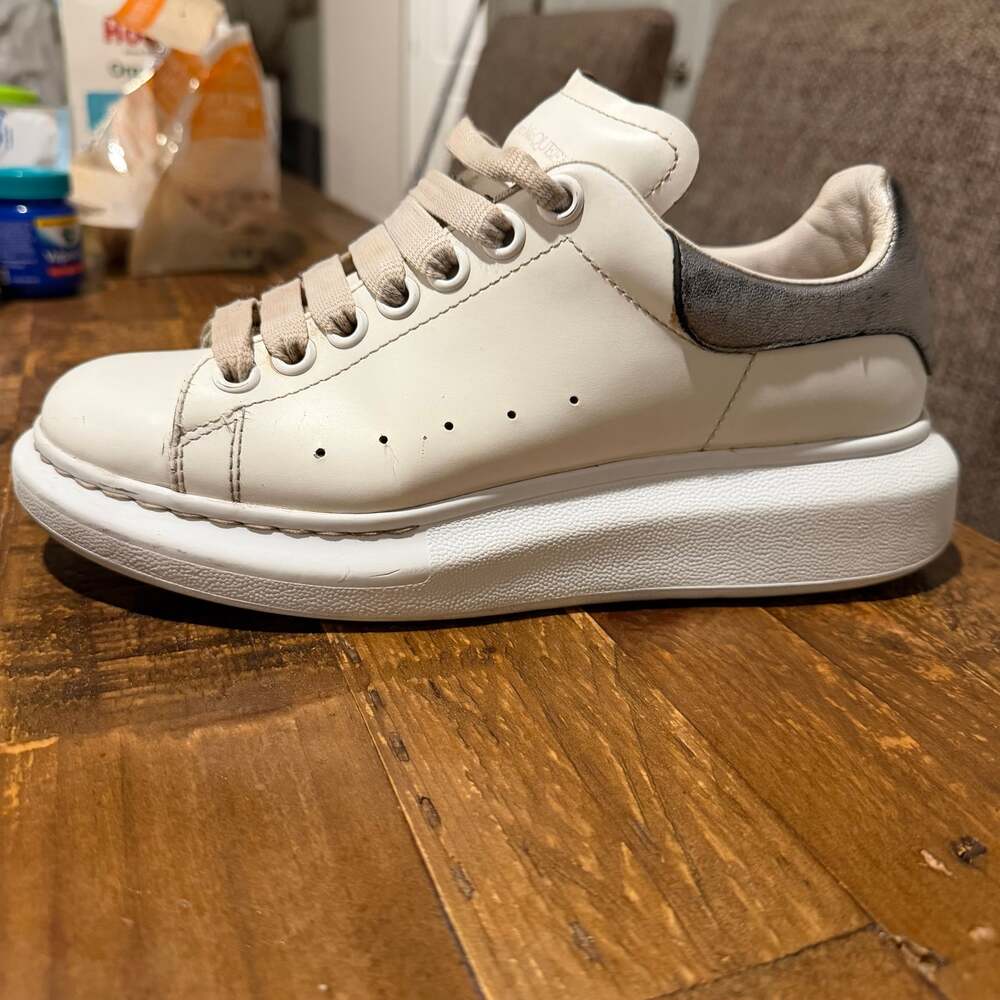 Alexander McQueen White and Grey Leather Platform Sneakers
